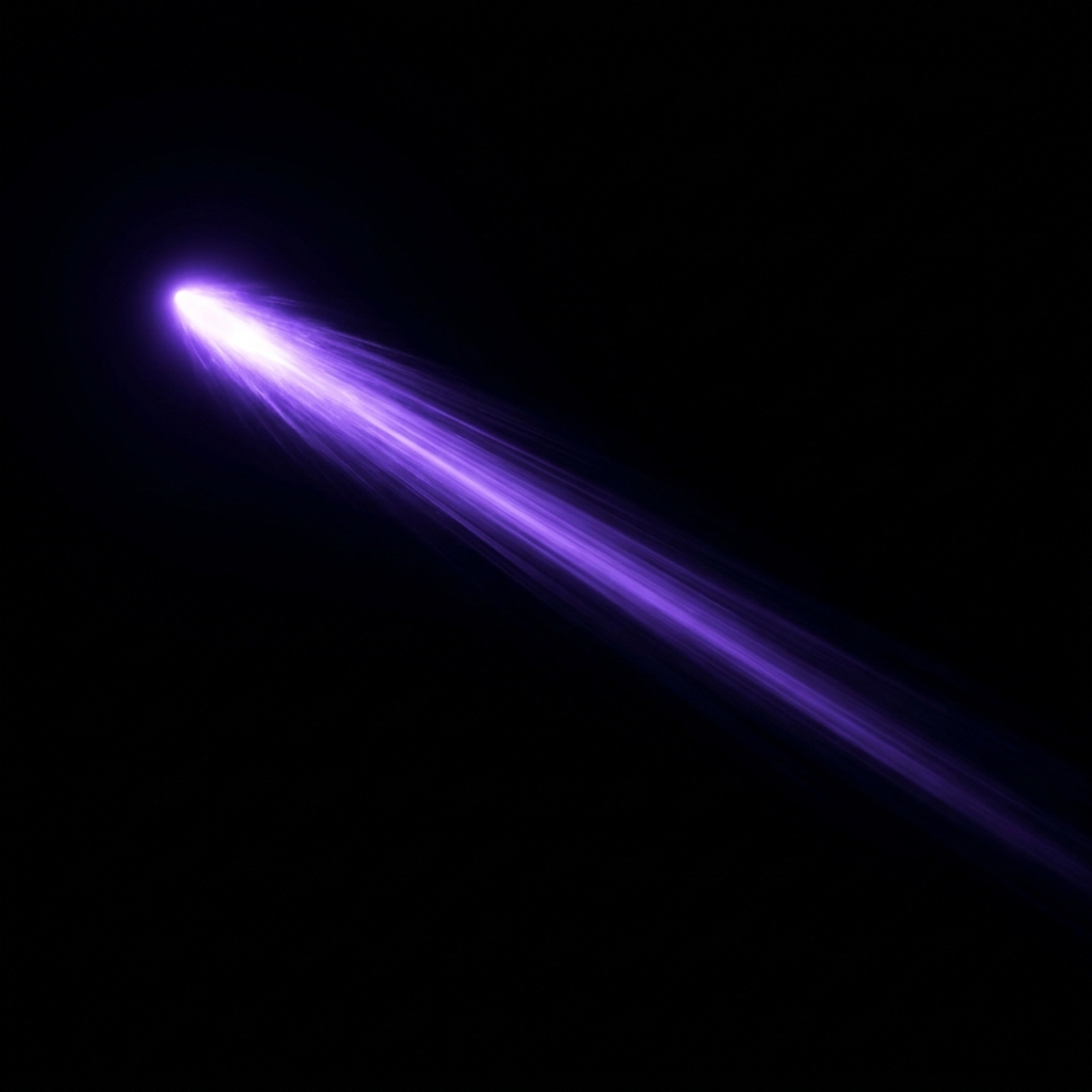 A violet light streak racing across black, conveying instant speed